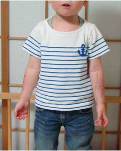 パネルボーダー生地で作る子供用半袖ボートネックTシャツ型紙と作り方