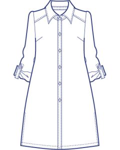 台衿付きロールアップ袖ロングシャツブラウス型紙（パターン）